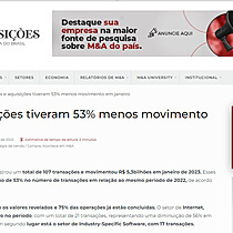 Fuses e aquisies tiveram 53% menos movimento em janeiro